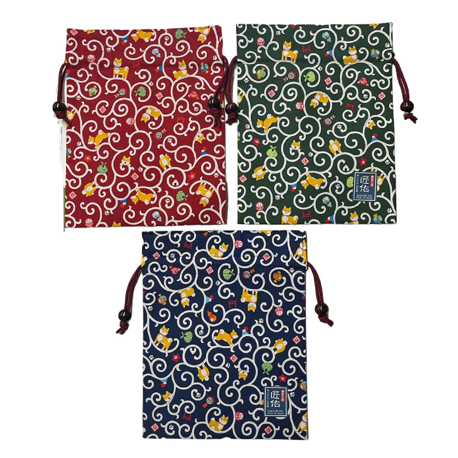 平巾着 柴犬唐草 - 画像1