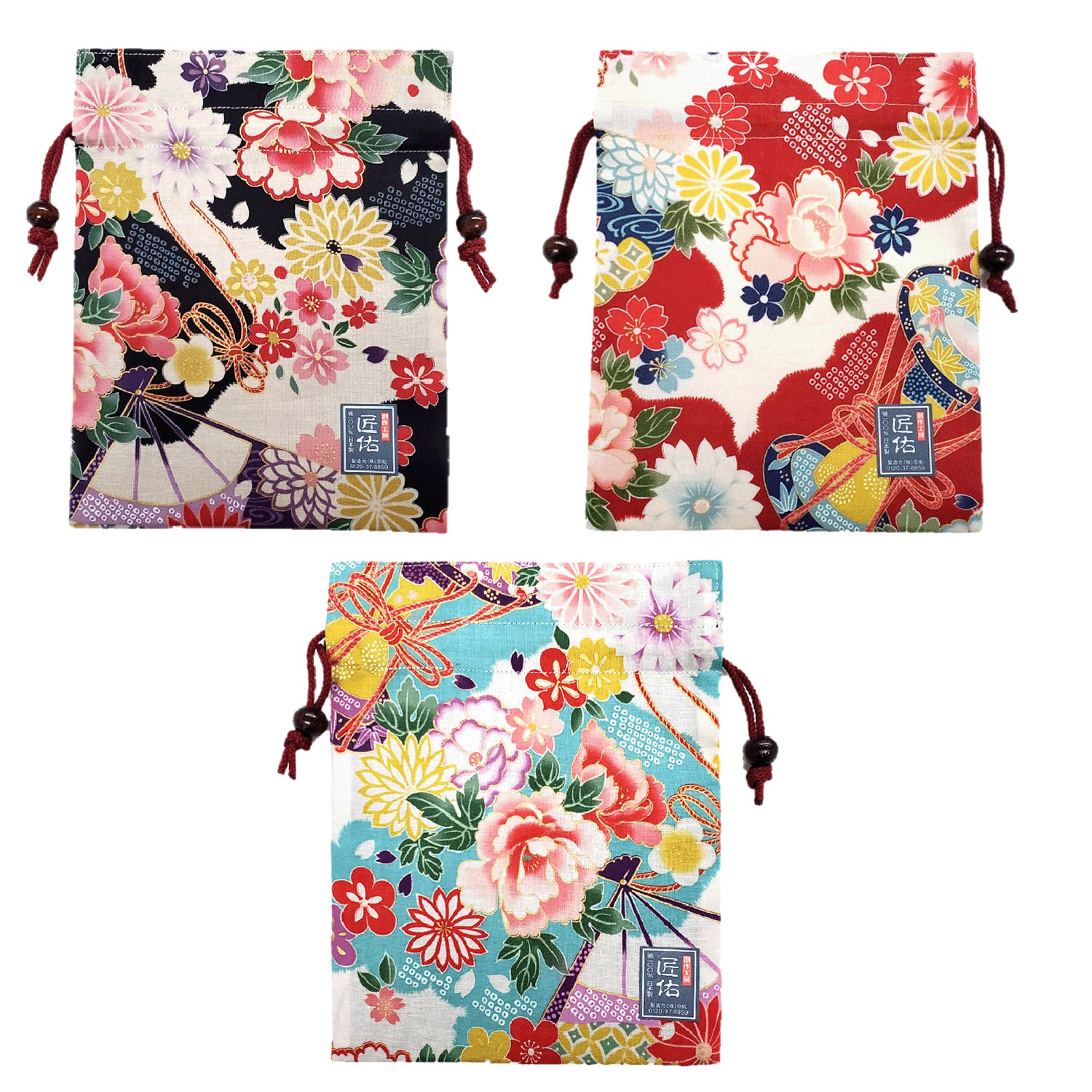 平巾着 古典扇面柄