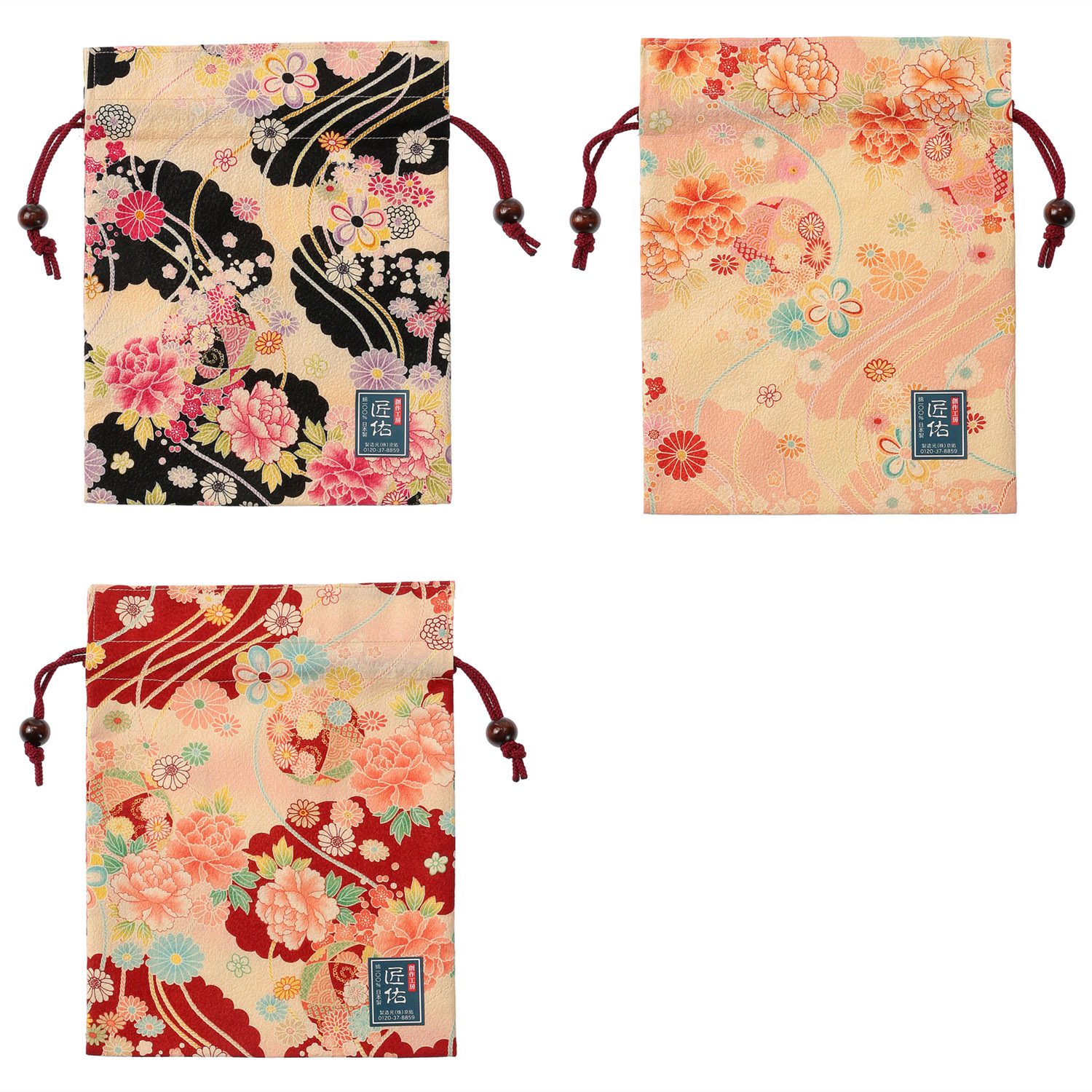 【33－00赤 製造終了】平巾着 四季彩 ぼたん