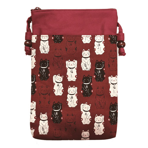 前ポケット付ナナメ掛けサコッシュ 招き猫