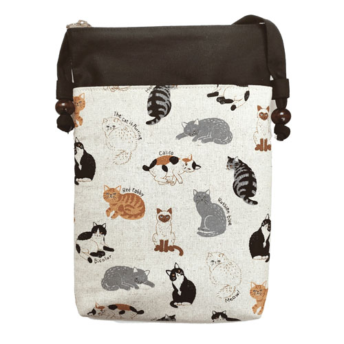 前ポケット付ナナメ掛けサコッシュ ねこ日和