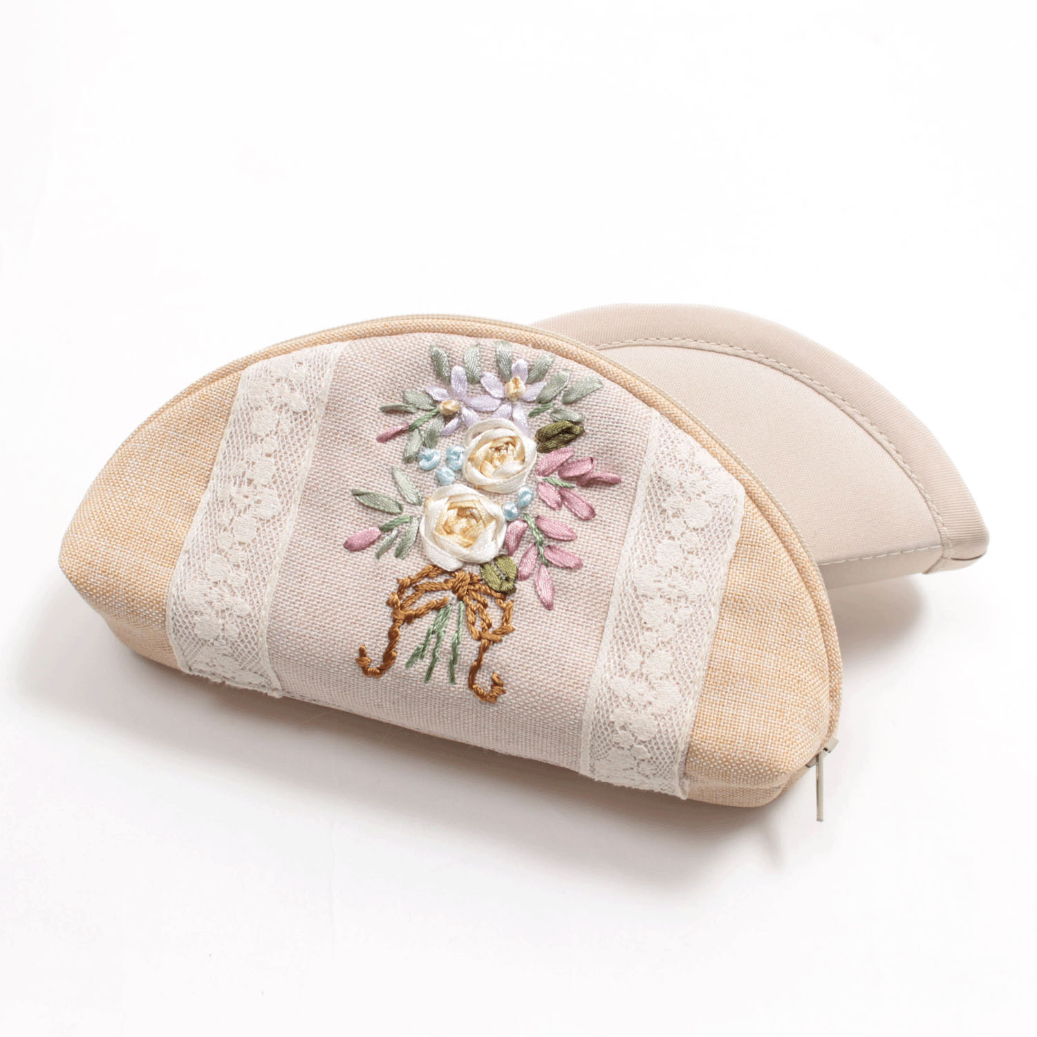 リボン刺繍 ベージュ 眼鏡ケース - 画像3