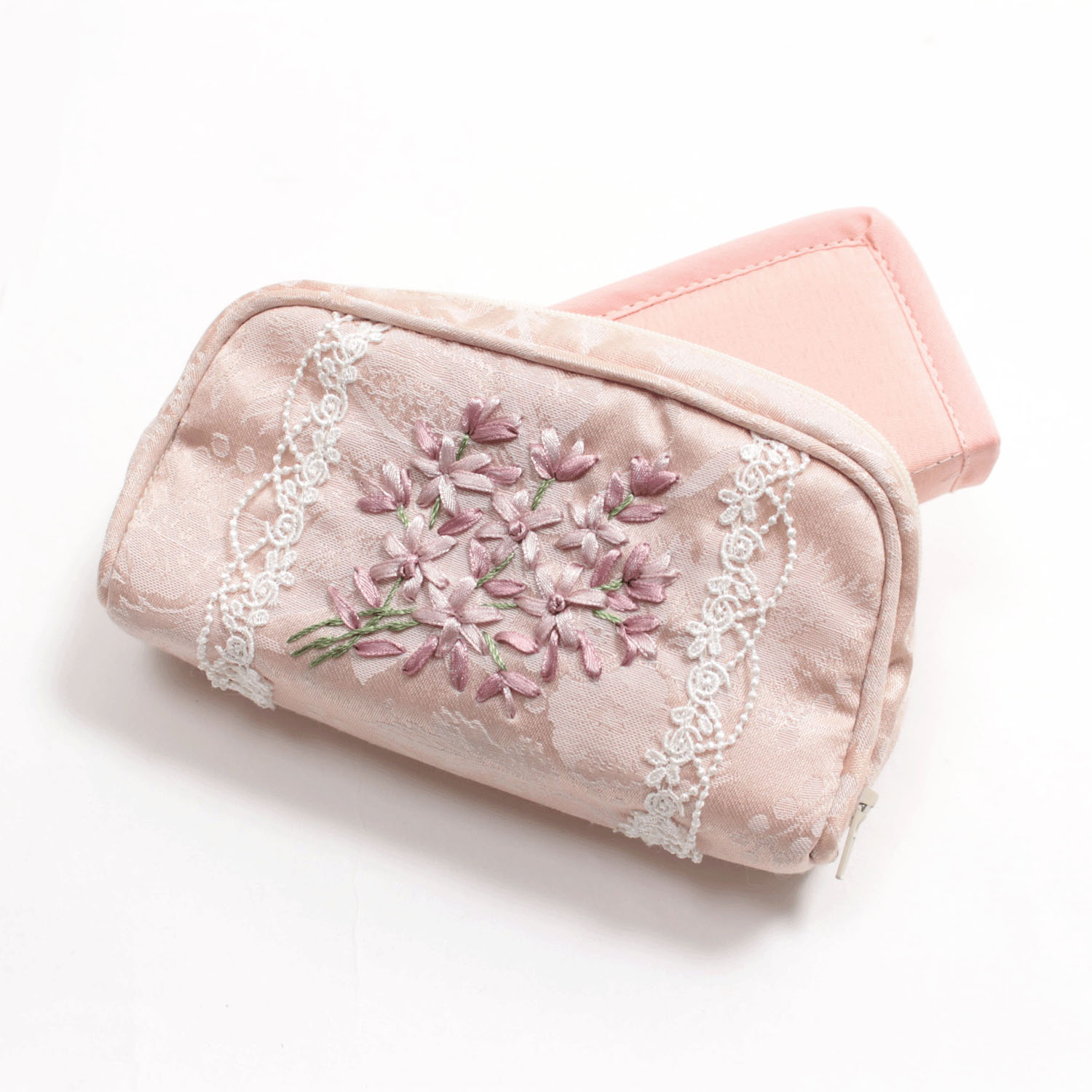 リボン刺繍 ピンク 眼鏡ケース - 画像3