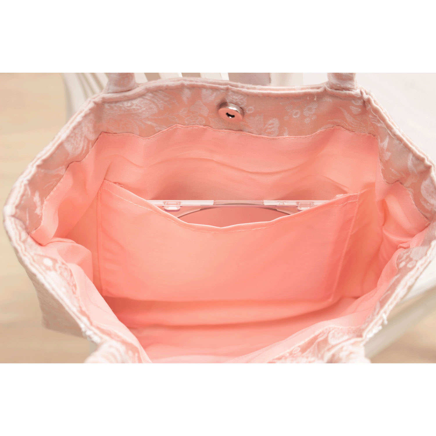 リボン刺繍 ピンク スクエアバッグ - 画像4