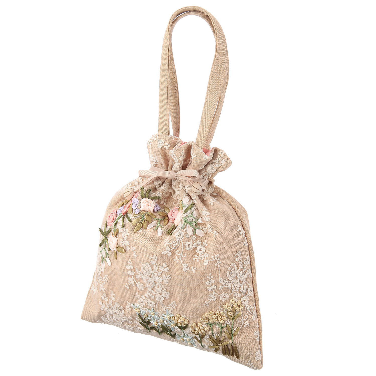 リボン刺繍フローリストシリーズ 巾着型バッグ - 画像2