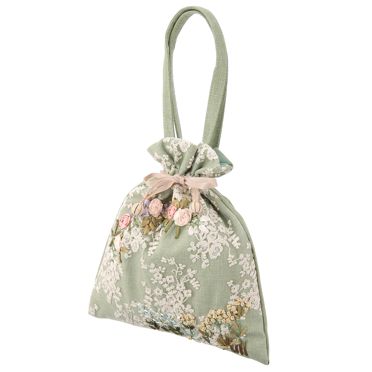 リボン刺繍フローリストシリーズ 巾着型バッグ - 画像3