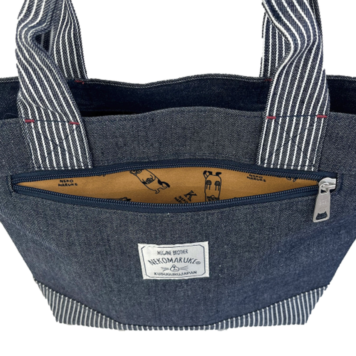 デニム調＆ヒッコリーミニバッグ ネコまるけ - 画像12