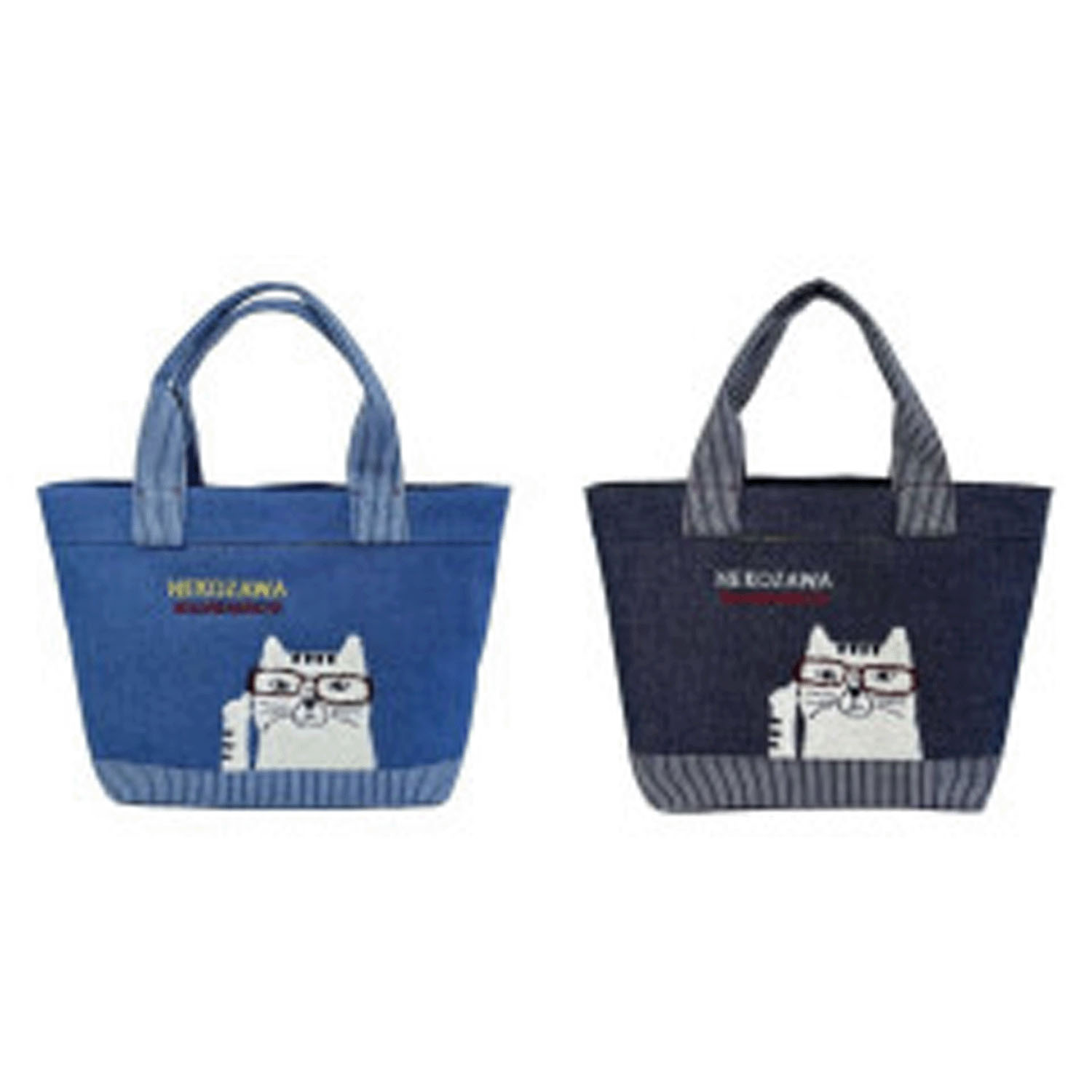 デニム調＆ヒッコリーミニバッグ ネコまるけ - 画像1