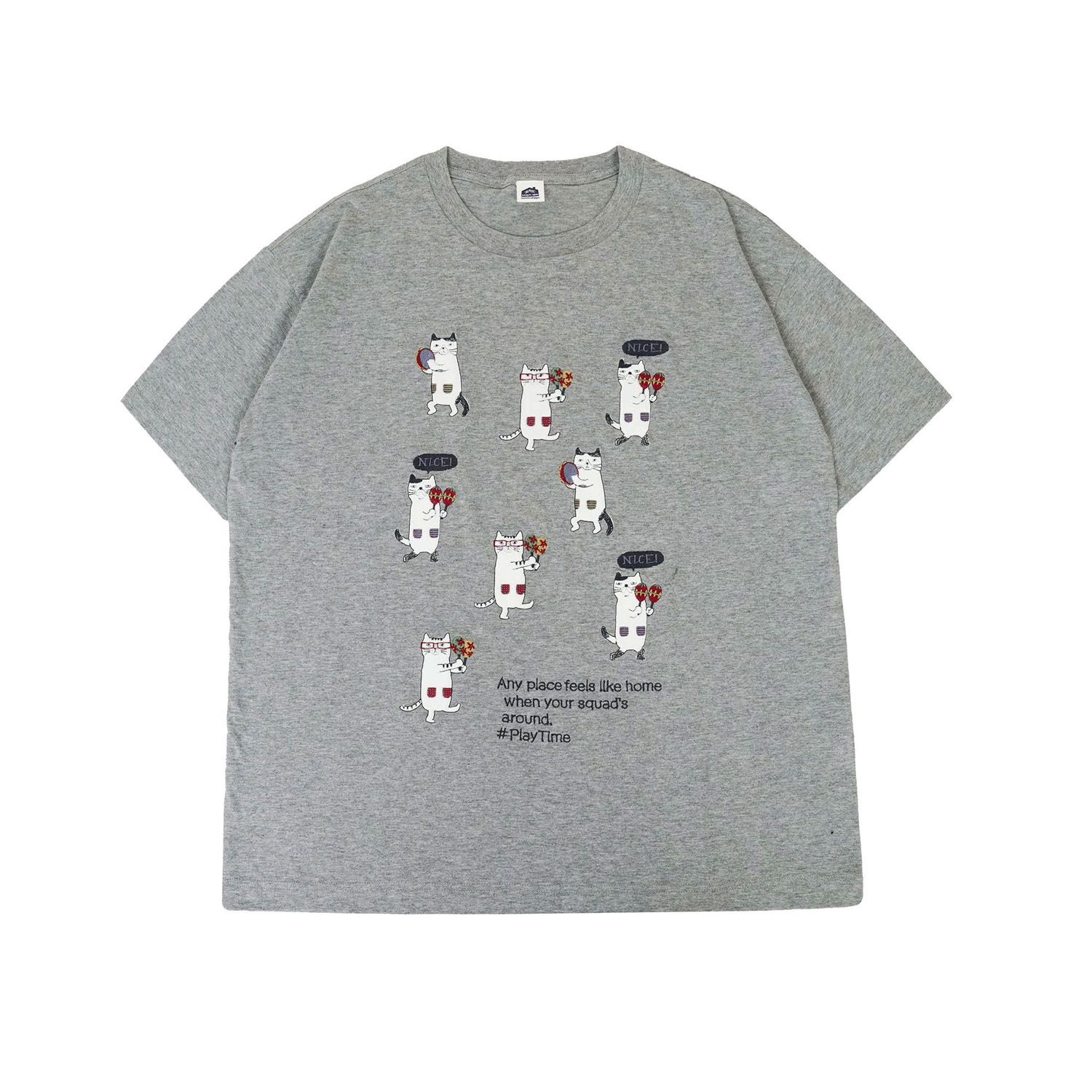 アップリケ＆刺繍Tシャツ ネコまるけ柄