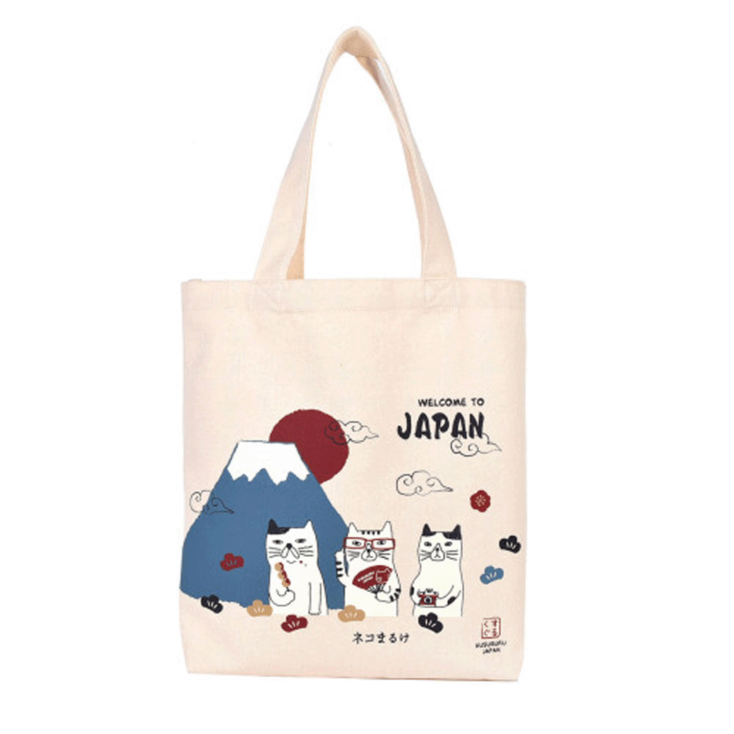 和柄キャンバストートバッグ ネコまるけと富士山柄