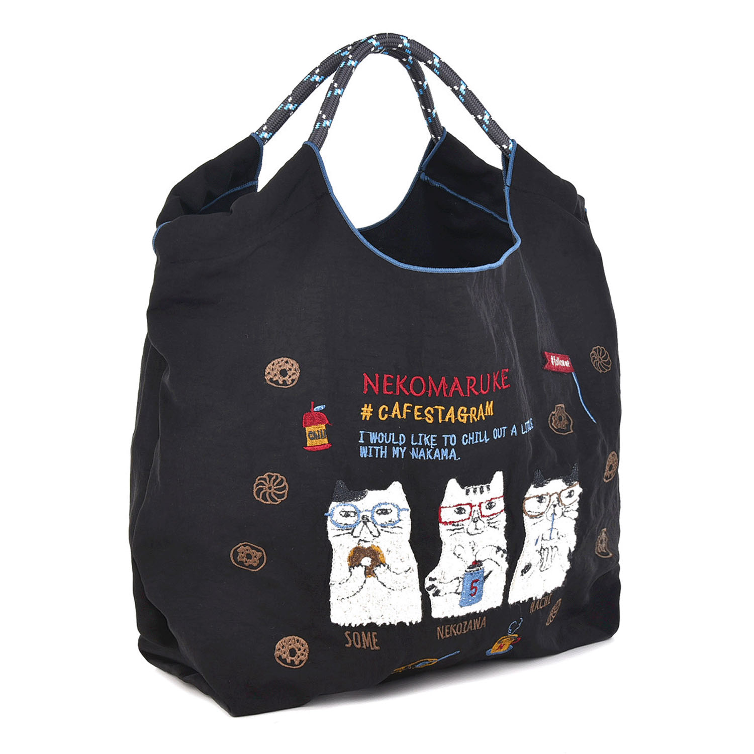 撥水加工刺繍ワッシャーバッグ M ネコまるけ柄 - 画像3