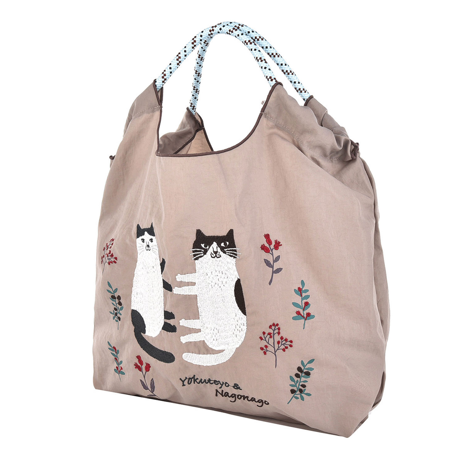 撥水加工刺繍ワッシャーバッグ M なごなごさん柄 - 画像2