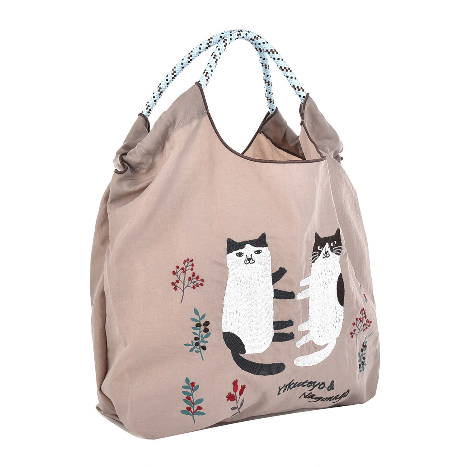 撥水加工刺繍ワッシャーバッグ M なごなごさん柄 - 画像3