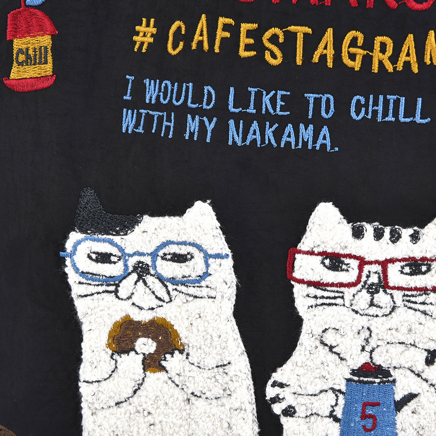 撥水加工刺繍ワッシャーバッグ L ネコまるけ柄 - 画像5