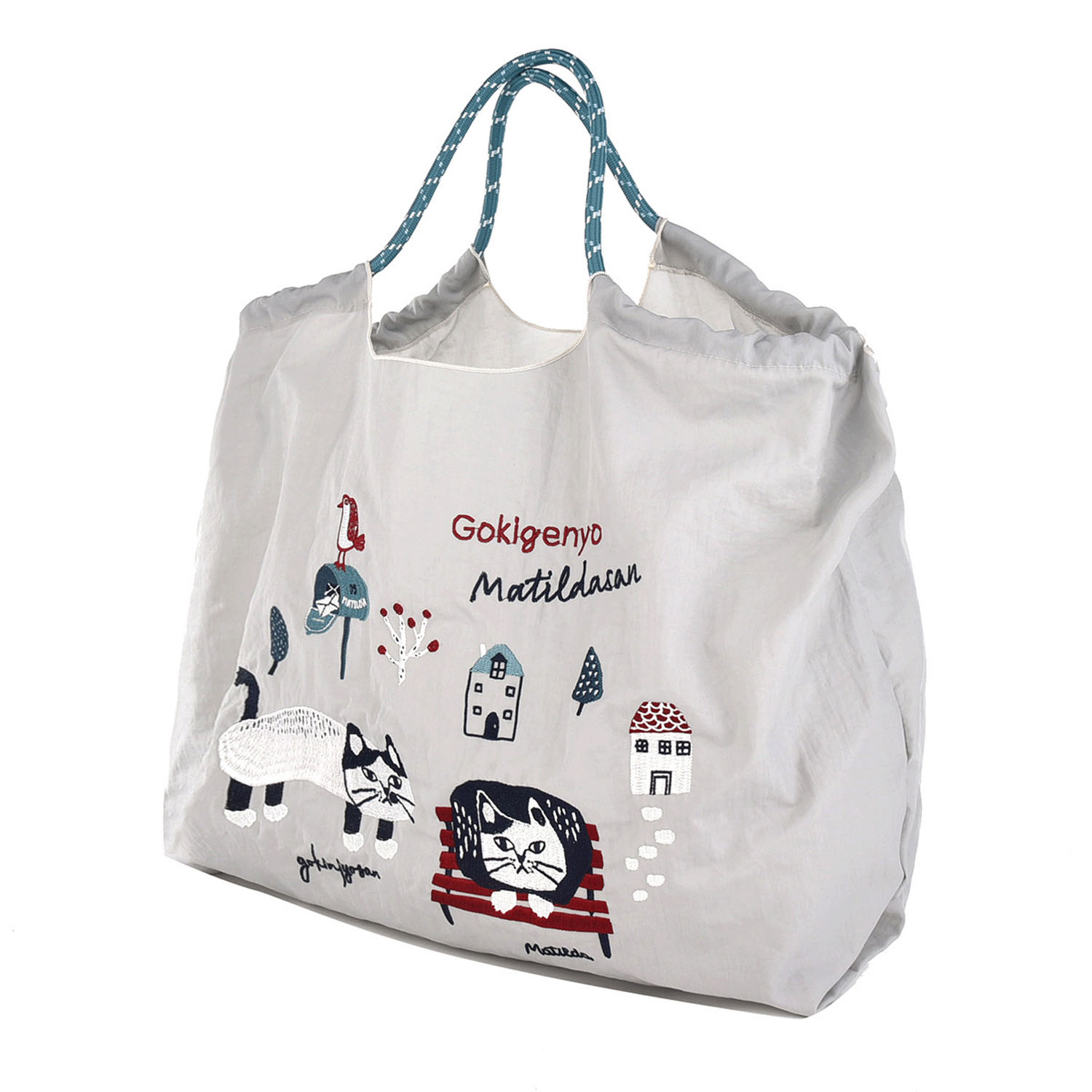 【オフホワイト：取り扱い終了】撥水加工刺繍ワッシャーバッグ L マチルダさん柄 - 画像2