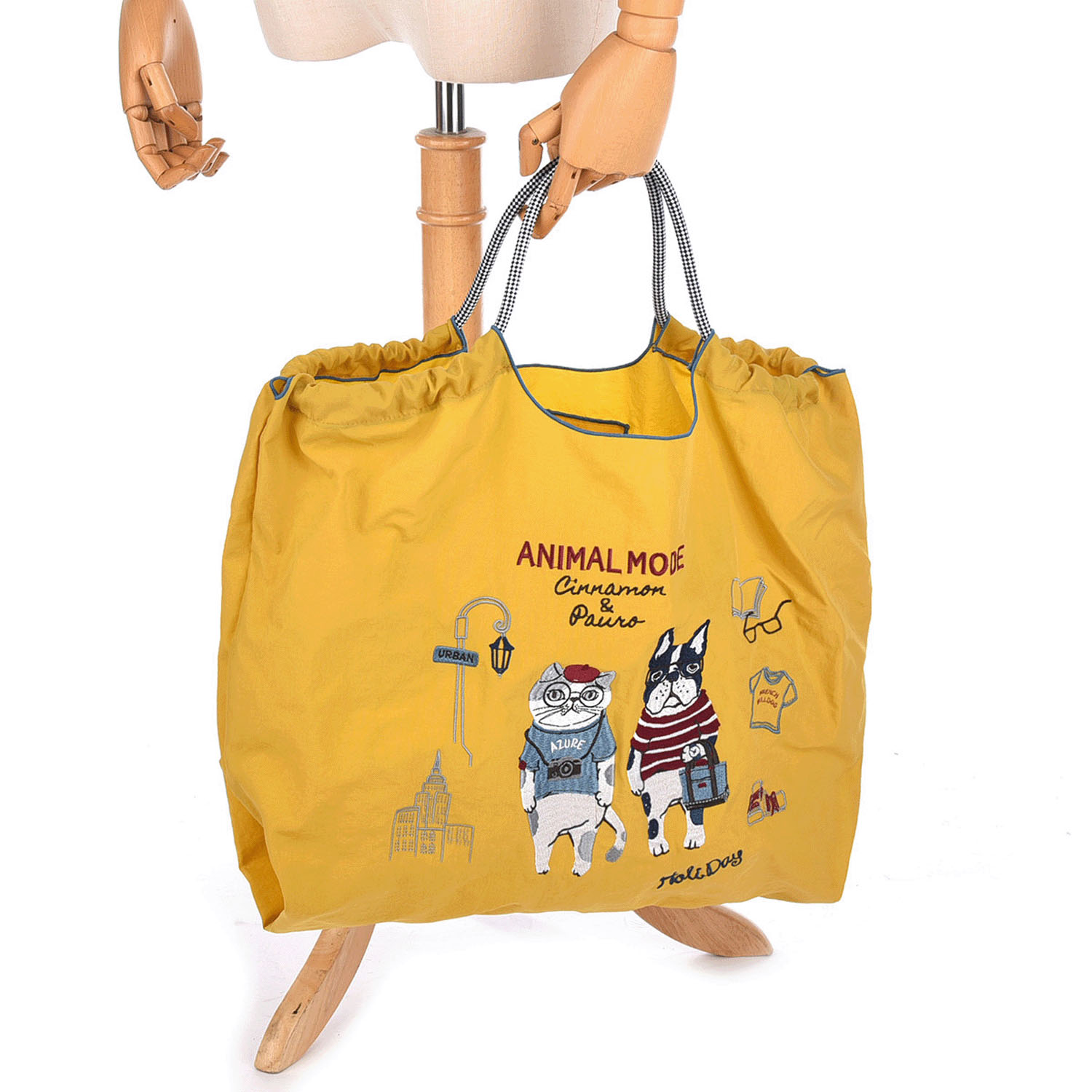 撥水加工刺繍ワッシャーバッグ L アニマルモード柄 - 画像12