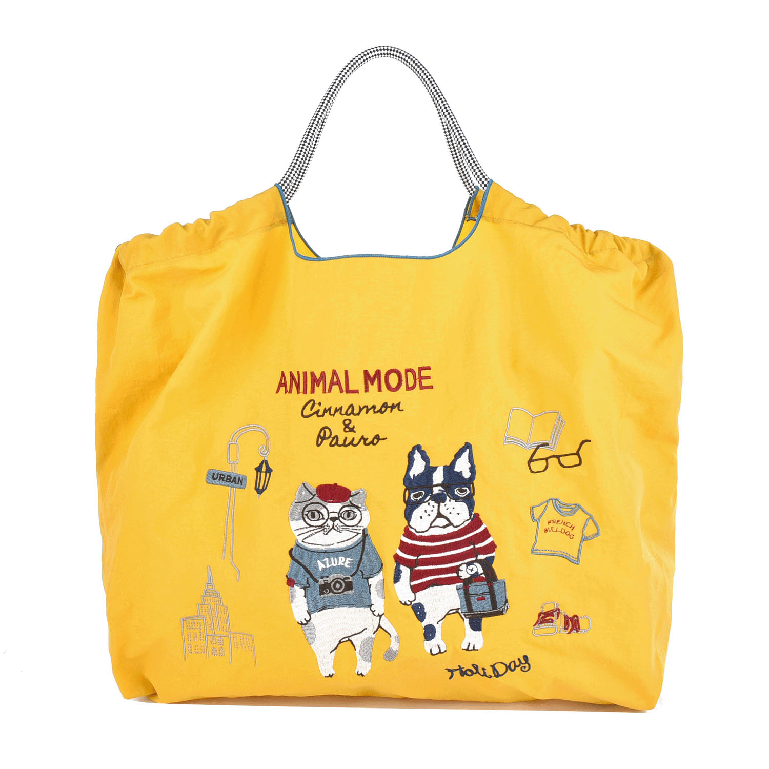 撥水加工刺繍ワッシャーバッグ L アニマルモード柄