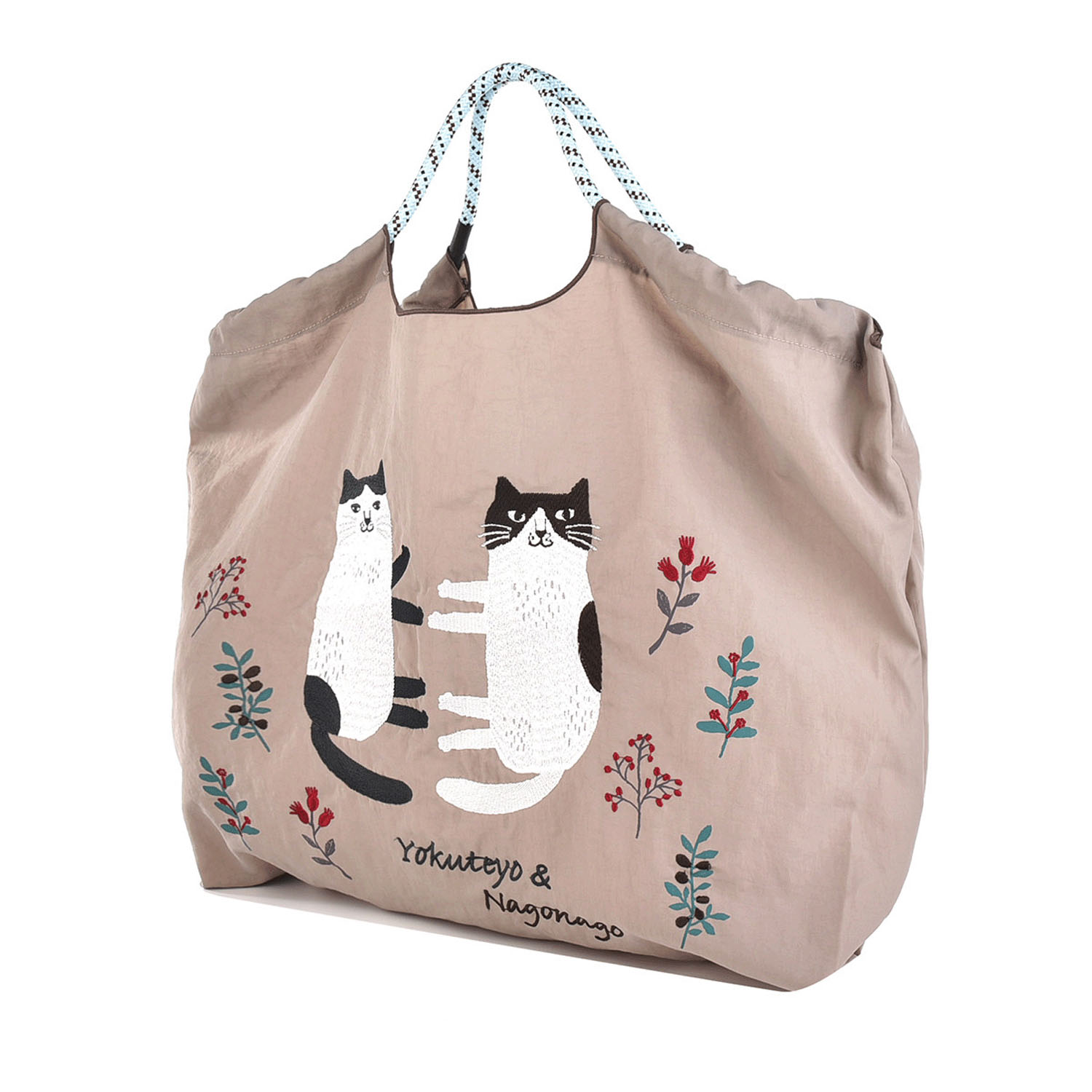 撥水加工刺繍ワッシャーバッグ L なごなごさん柄 - 画像2