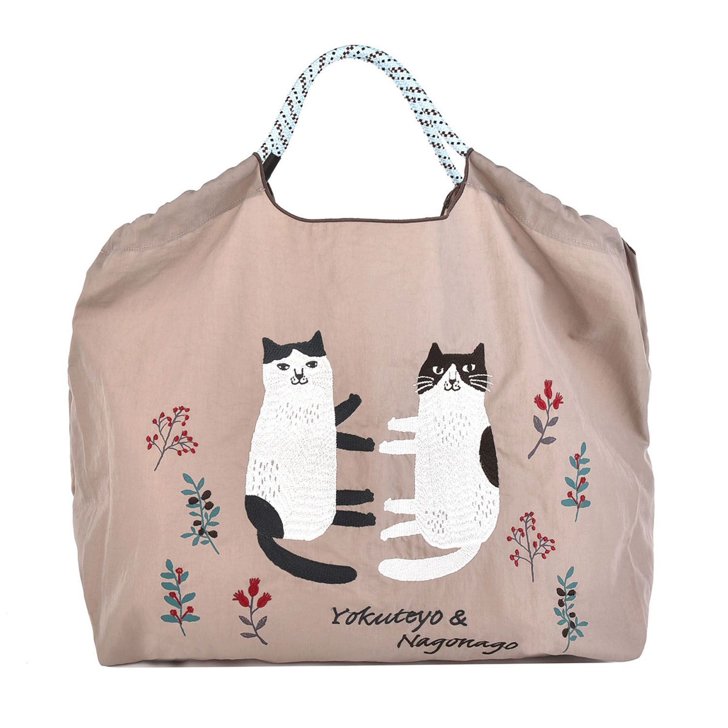 撥水加工刺繍ワッシャーバッグ L なごなごさん柄