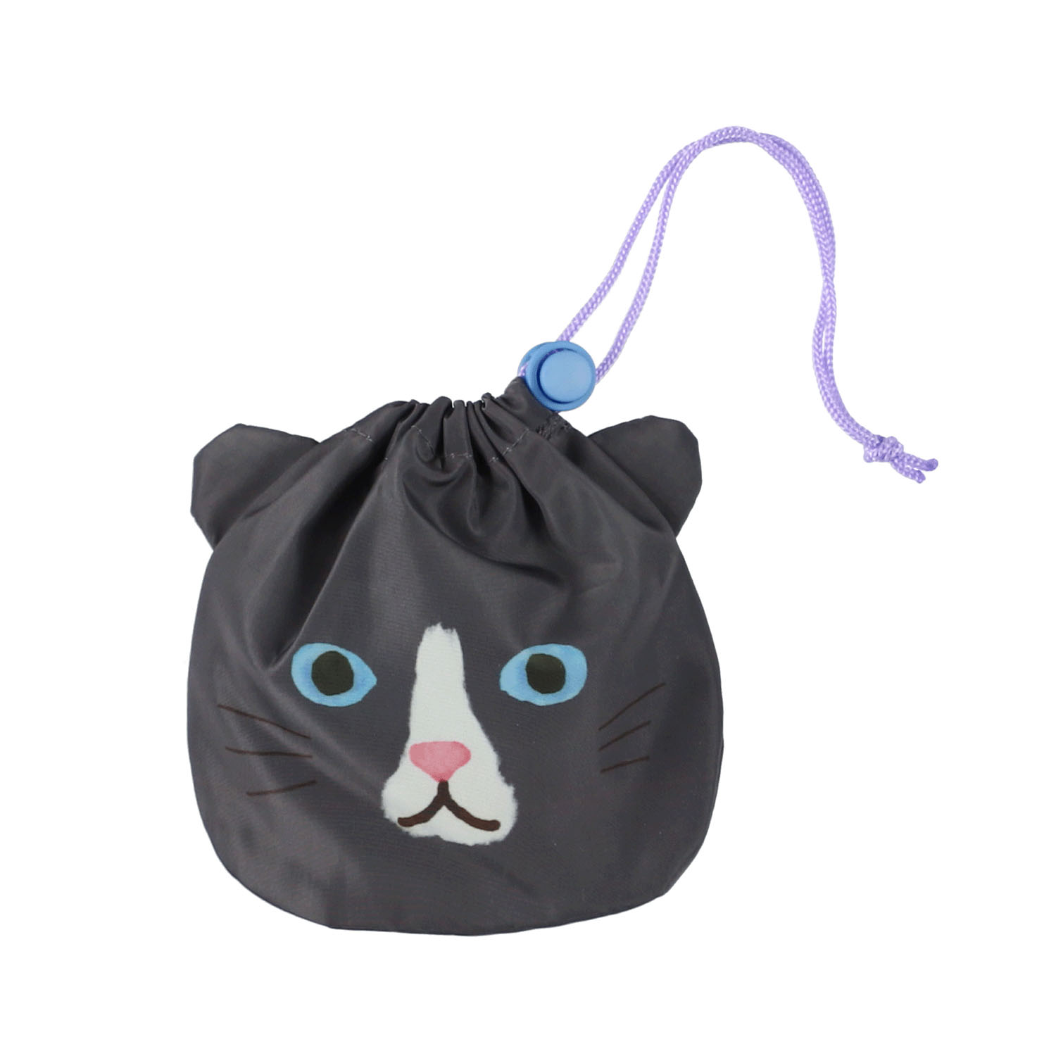 巾着付エコバッグ シロクロニャン パープル - 画像2