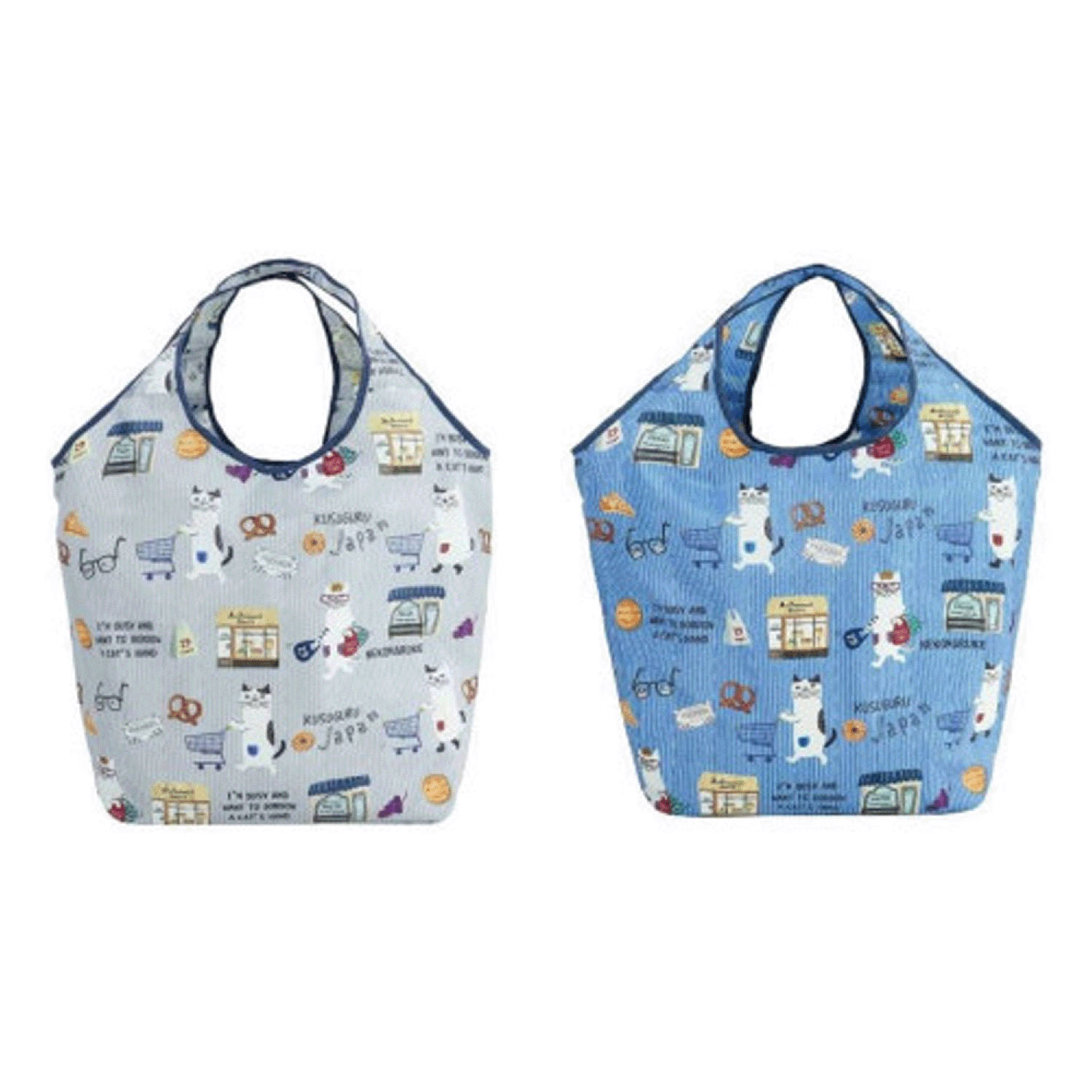 シルバー保冷保温 折り畳みエコバッグ（Lサイズ） ネコまるけ柄