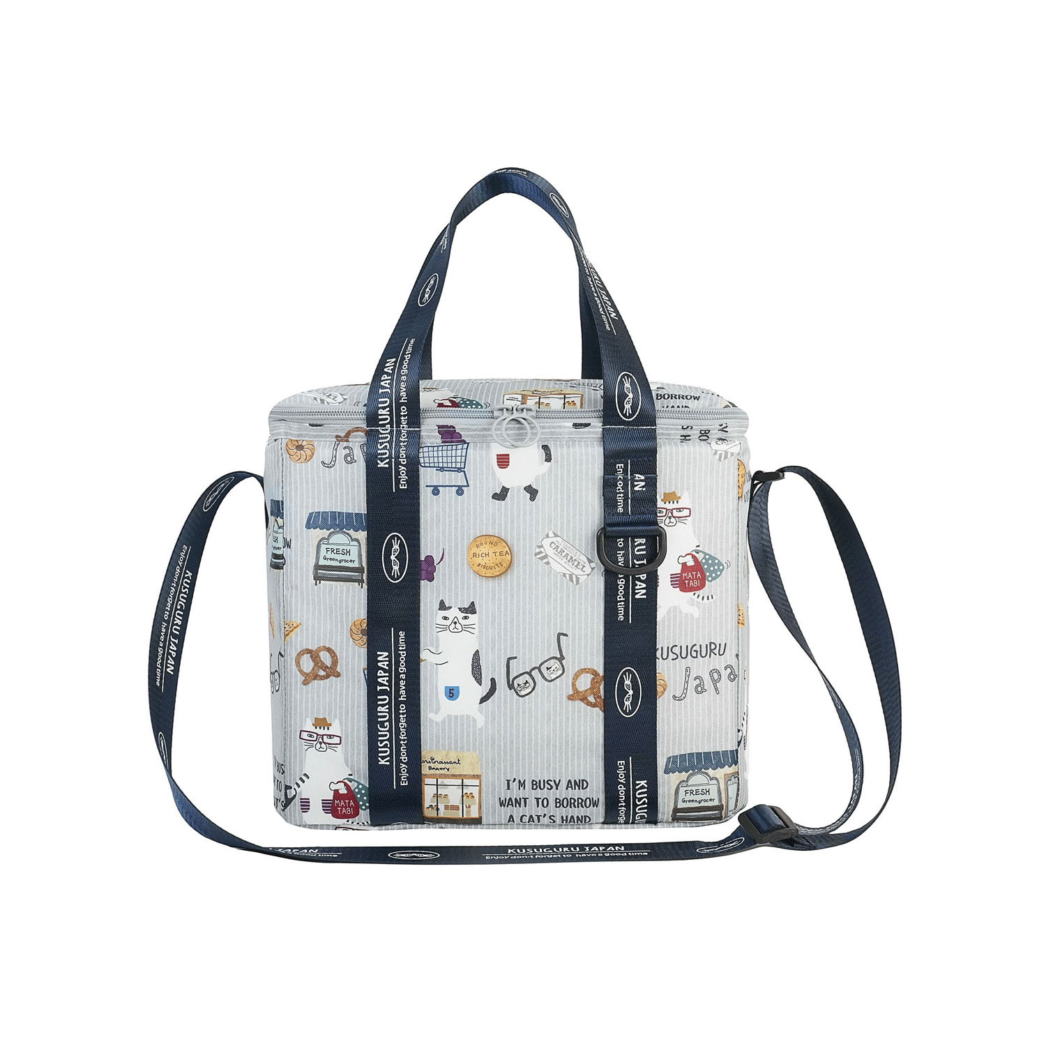 アルミ保冷保温 折り畳みクーラーバッグ ネコまるけ柄