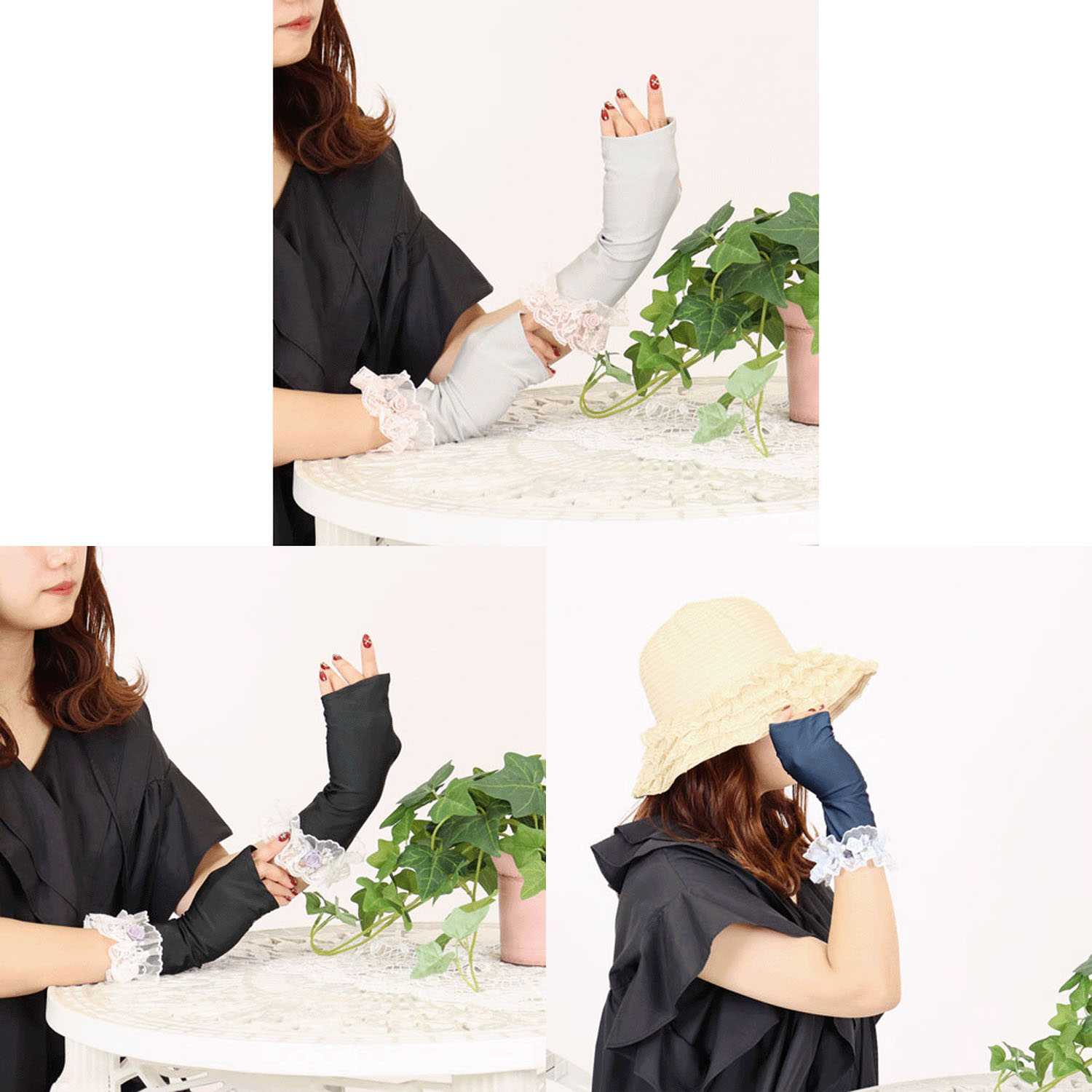 レースフリルバラ付UVショート手袋