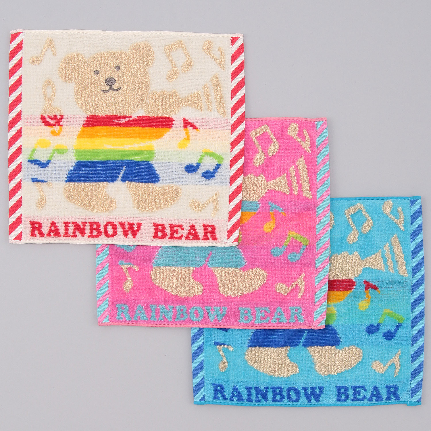 【新柄】レインボーベア パレード ハンカチ - 画像1