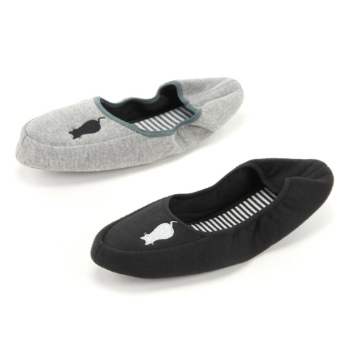 ネコ刺繍 携帯スリッパ