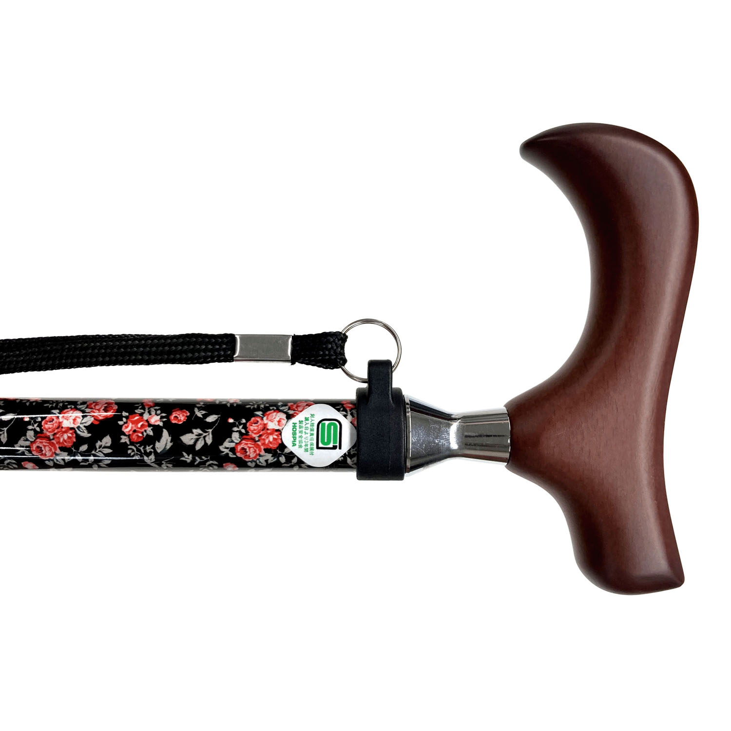 愛杖伸縮ステッキ Eシリーズ黒 花柄 - 画像2