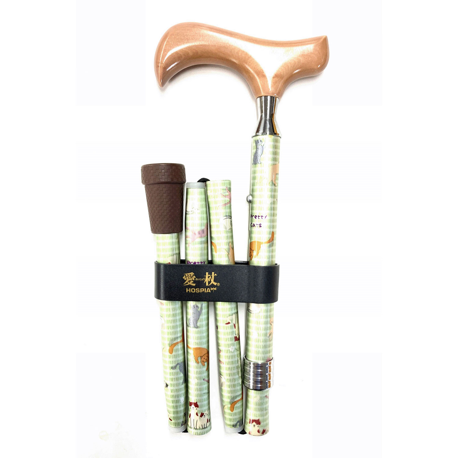 愛杖折畳ステッキプリティキャッツ グリーン - 画像3