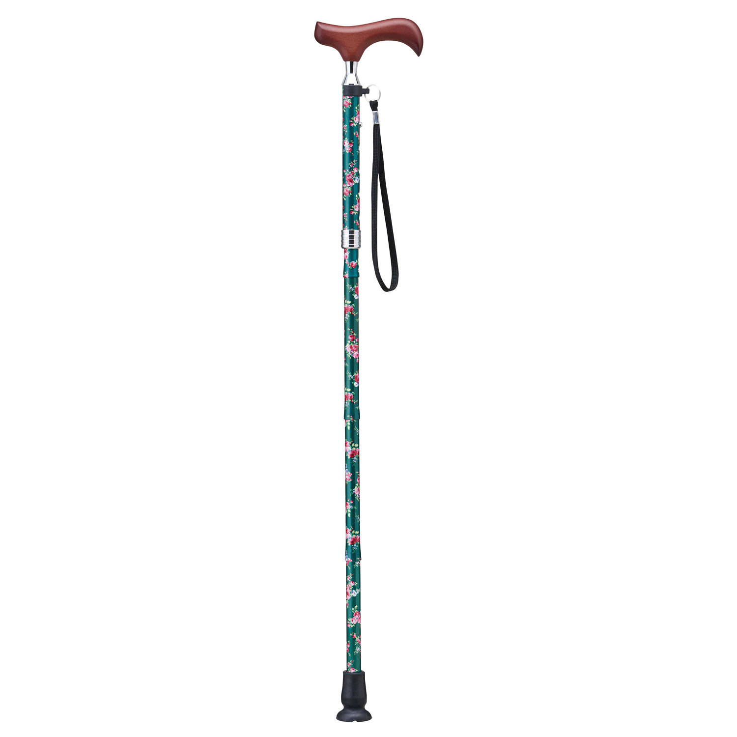 愛杖折りたたみステッキ 花柄グリーン