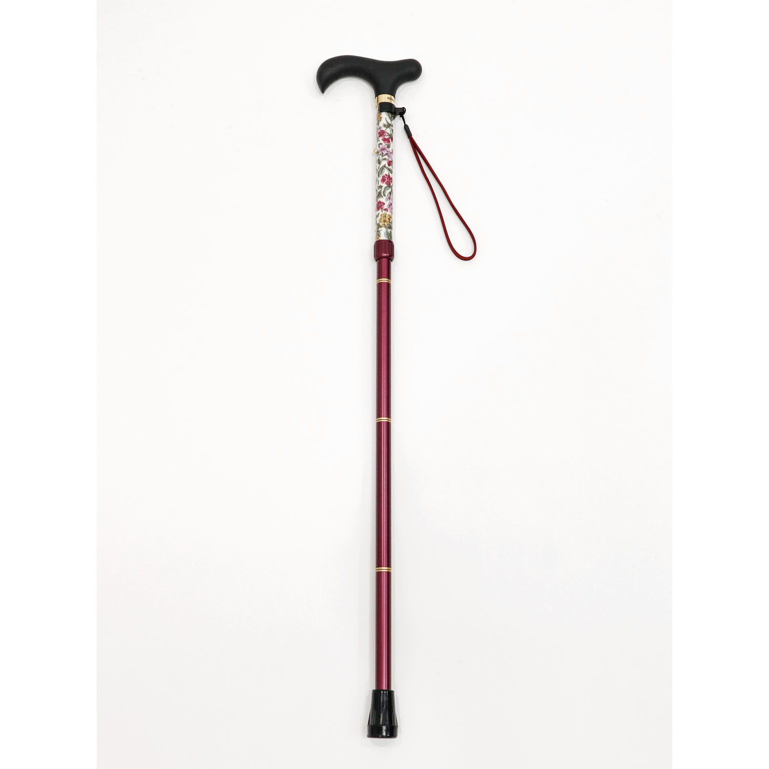 やわらかグリップ花柄生地巻き折りたたみステッキ - 画像3
