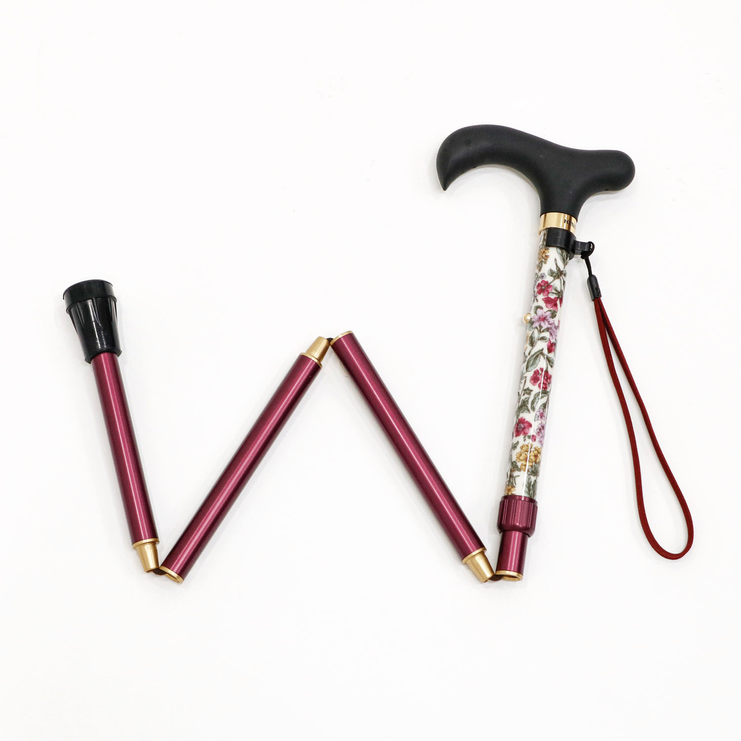 やわらかグリップ花柄生地巻き折りたたみステッキ - 画像4