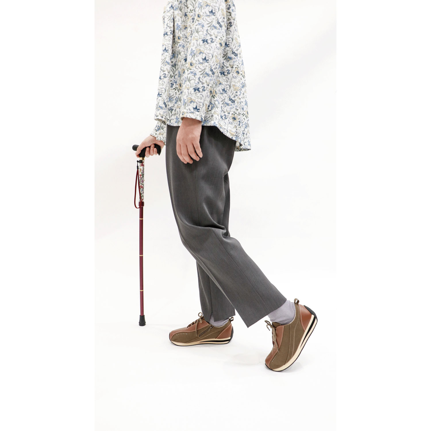 やわらかグリップ花柄生地巻き折りたたみステッキ - 画像5