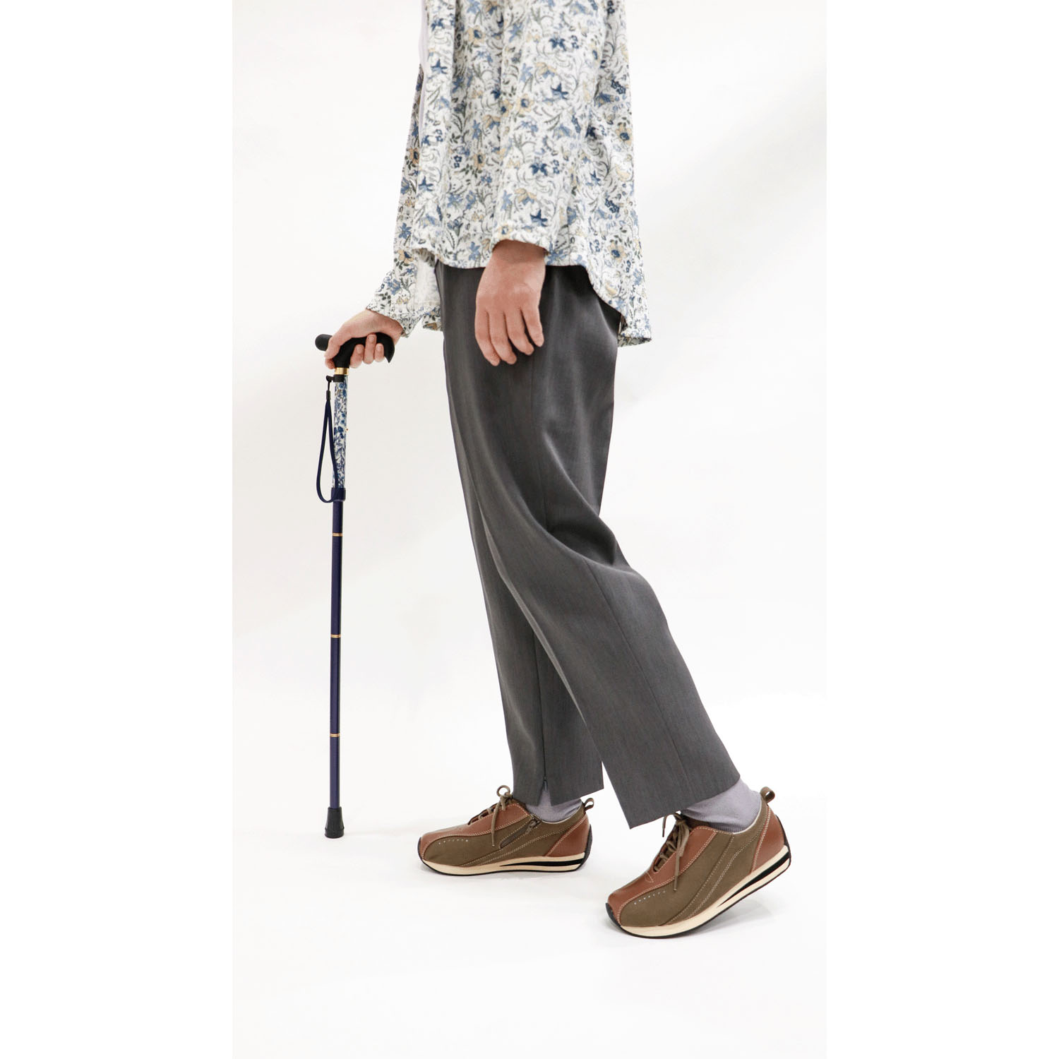 やわらかグリップ花柄生地巻き折りたたみステッキ - 画像8