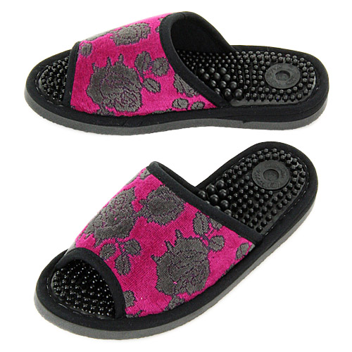 【15・30・63・73：在庫限り】バラ柄健康スリッパ