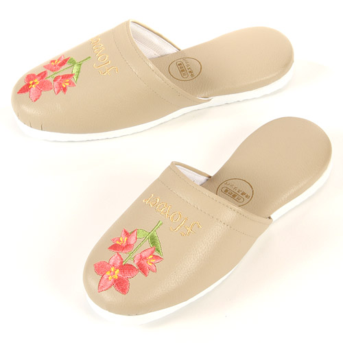 花刺繍 合皮スリッパ - 画像2