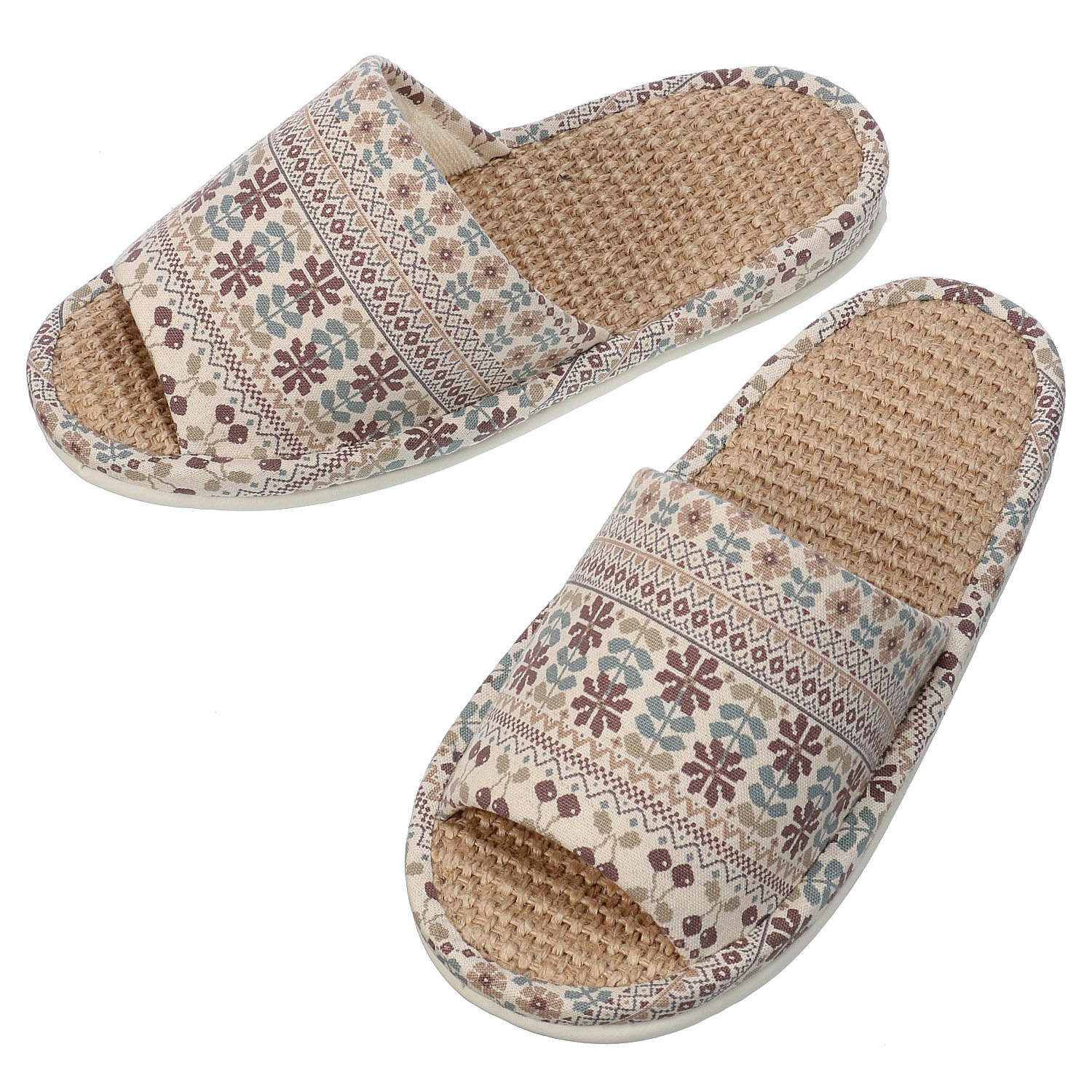 ノルディックフラワー麻中スリッパ