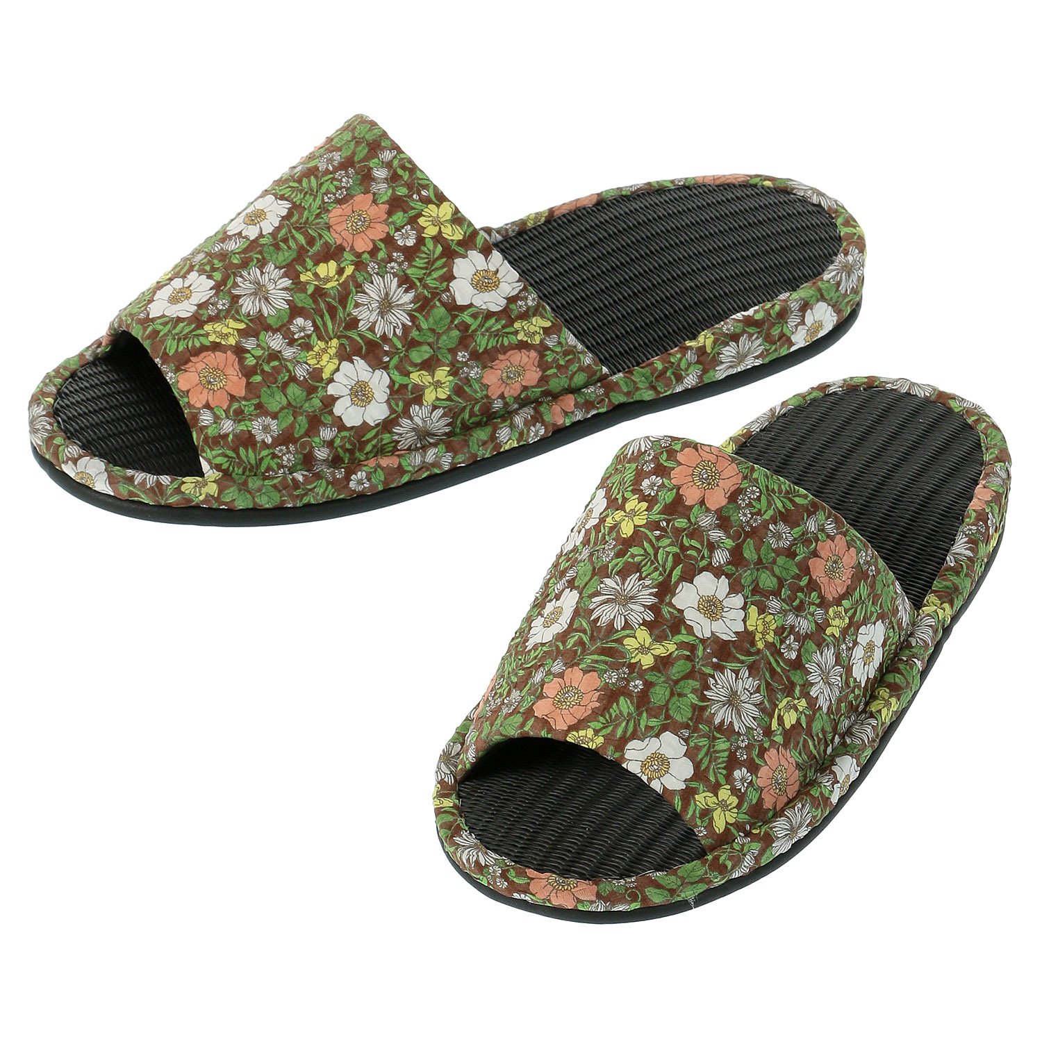 花柄炭中スリッパ