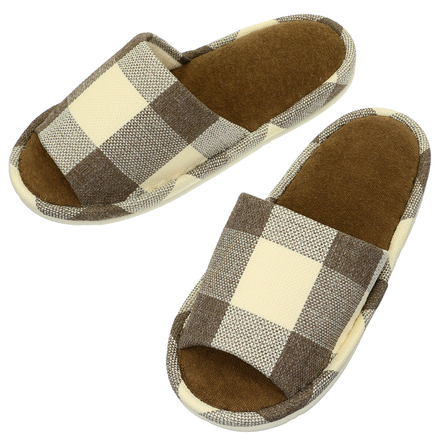 ナチュラルチェック前開きスリッパ