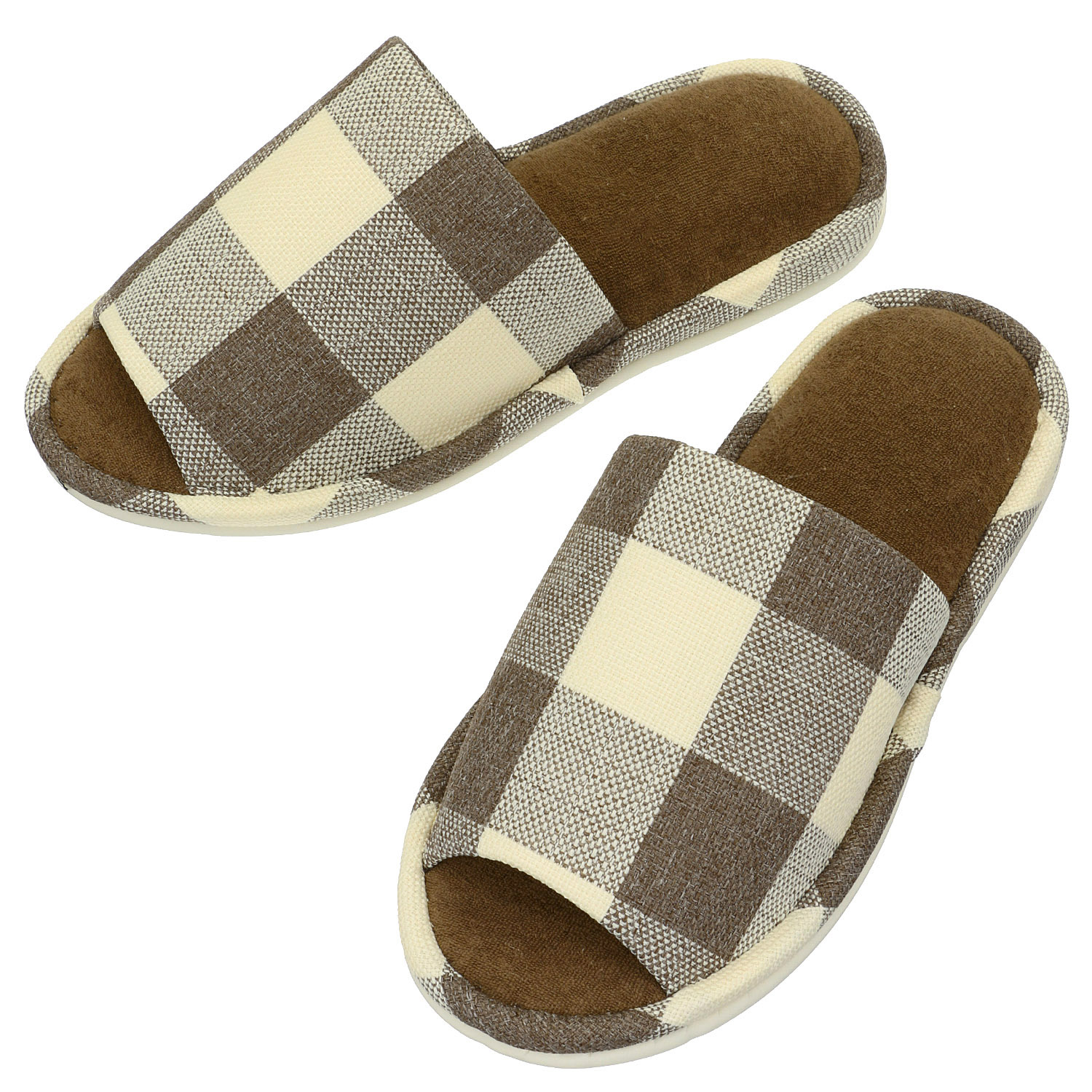 ナチュラルチェック前開きスリッパL - 画像1