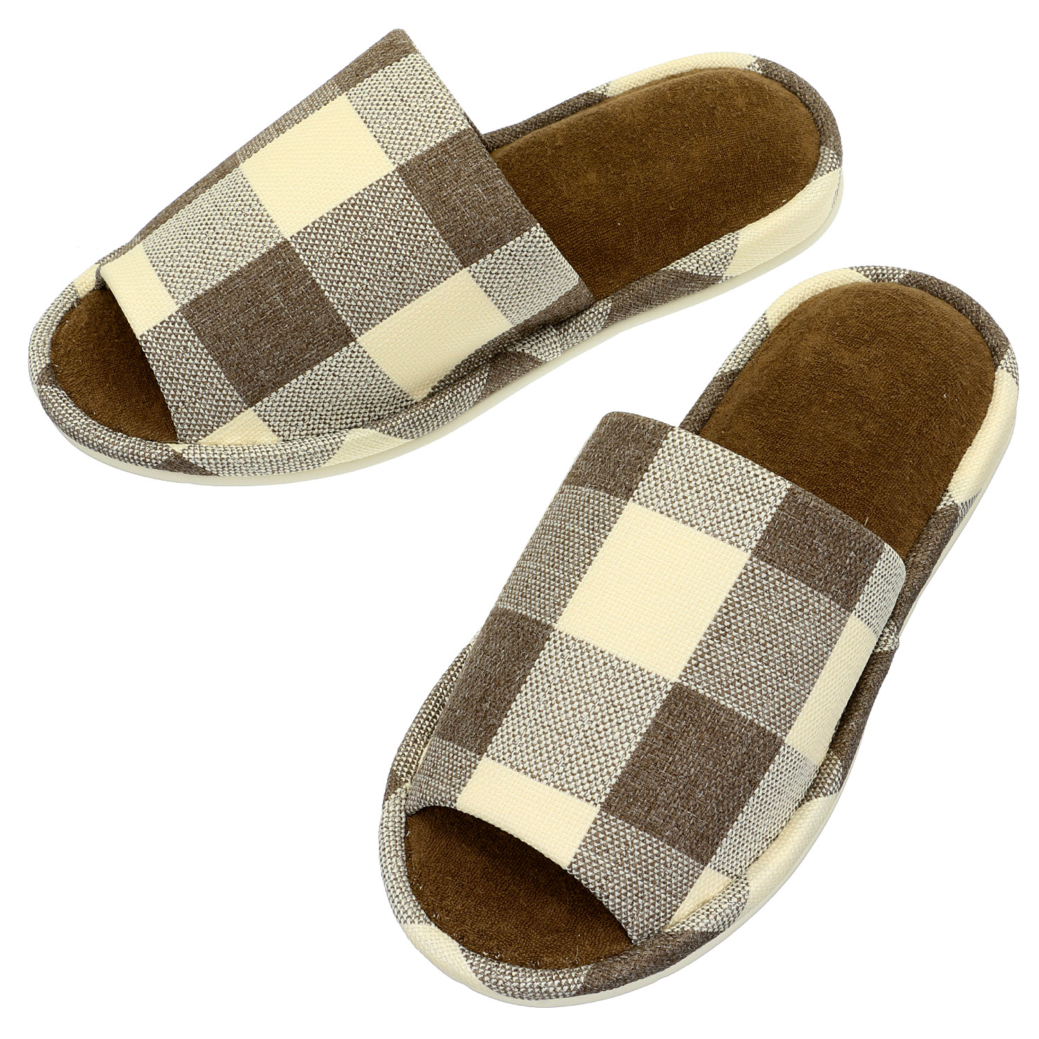 ナチュラルチェック前開きスリッパ3L