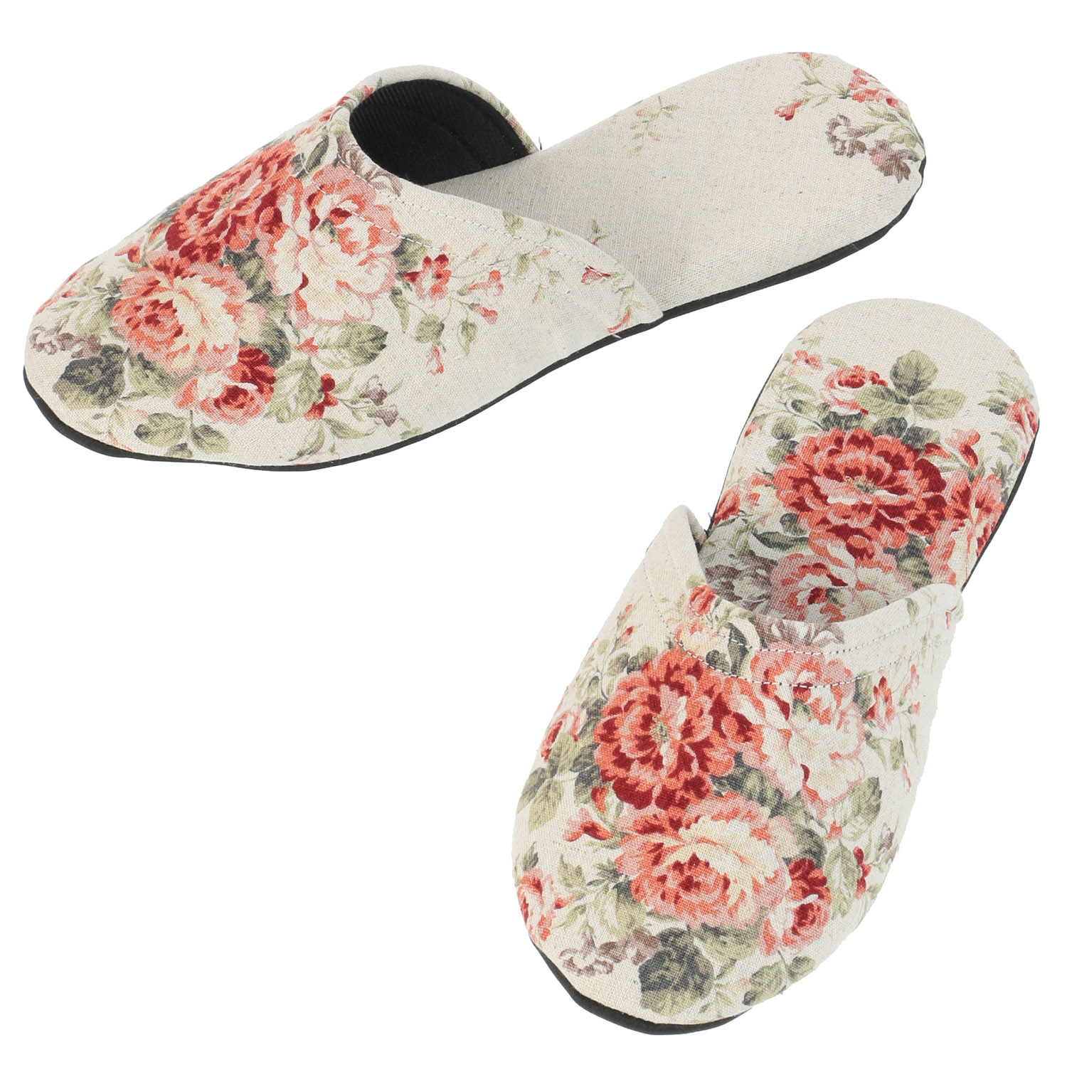 麻混花柄スリッパ - 画像2