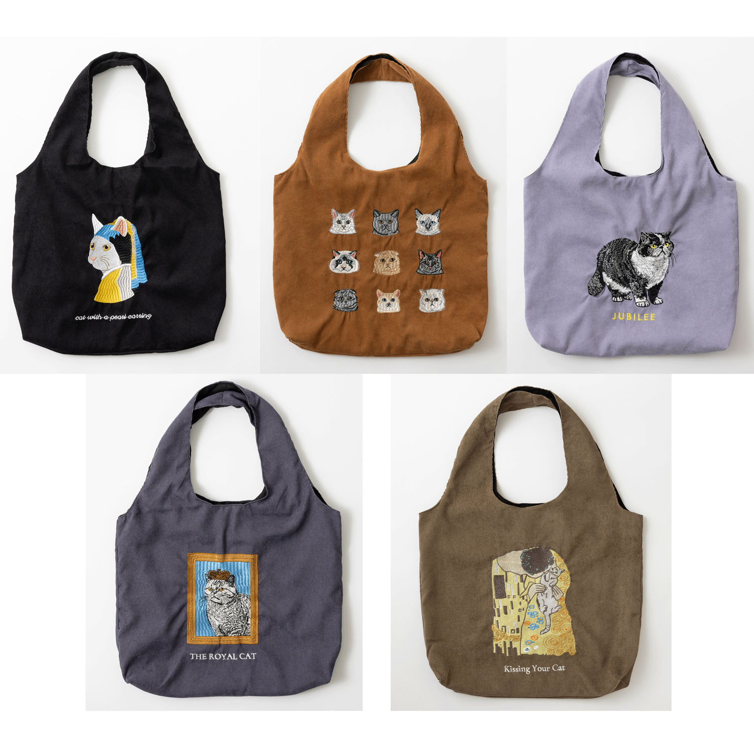 猫デザイン刺繍 コーデュロイ トートバッグ【04・05番次回未定】 - 画像1