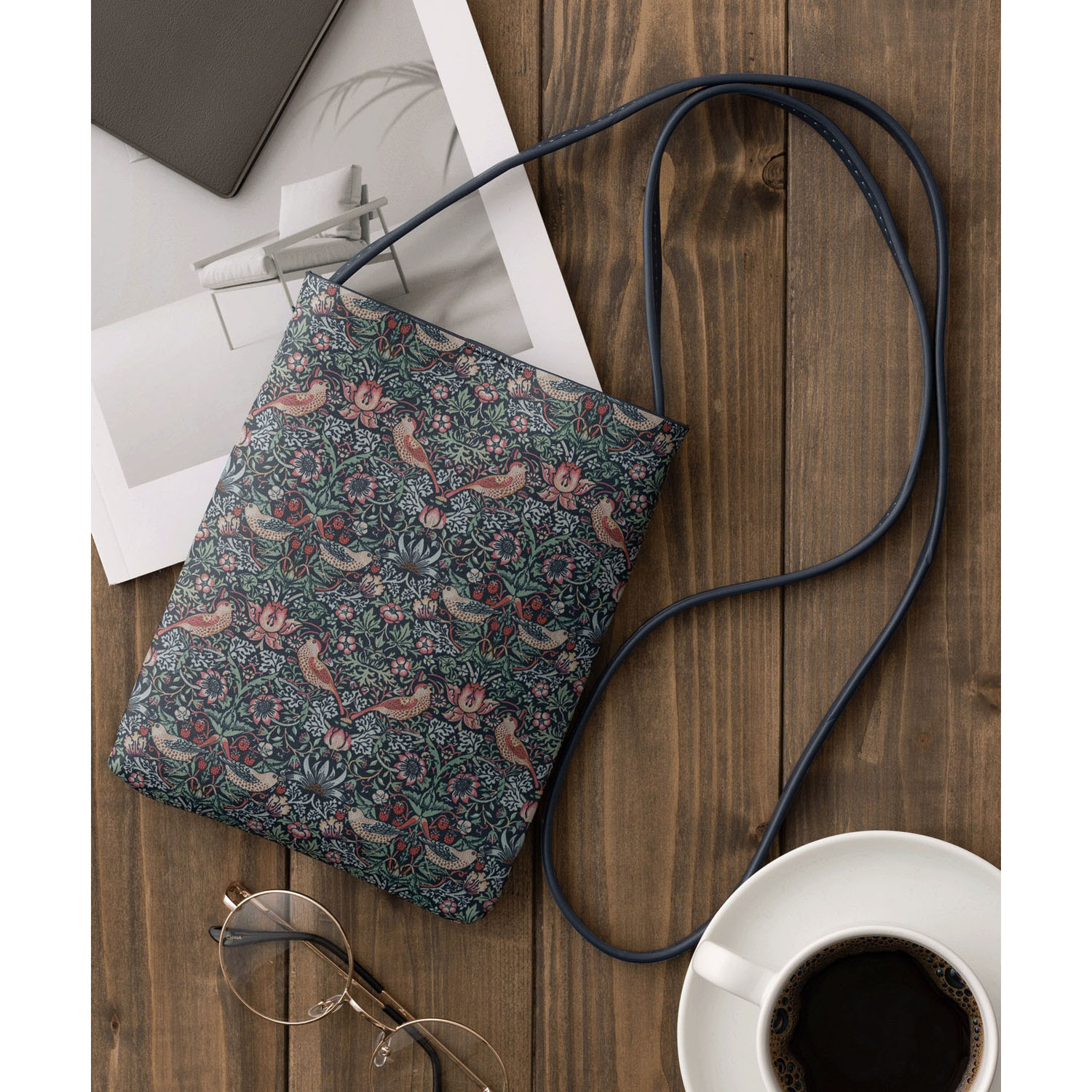 ウィリアムモリス柄 PUレザーミニショルダーバッグ サコッシュ - 画像6